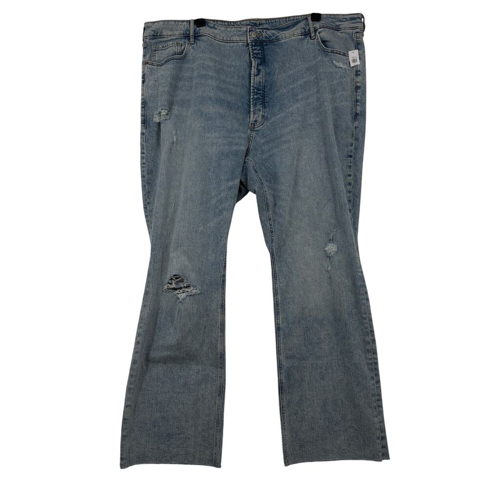 Old Navy Extra High Rise Boot Cut Jeans Size 26 Button Fly Stretch Denim Raw Hem